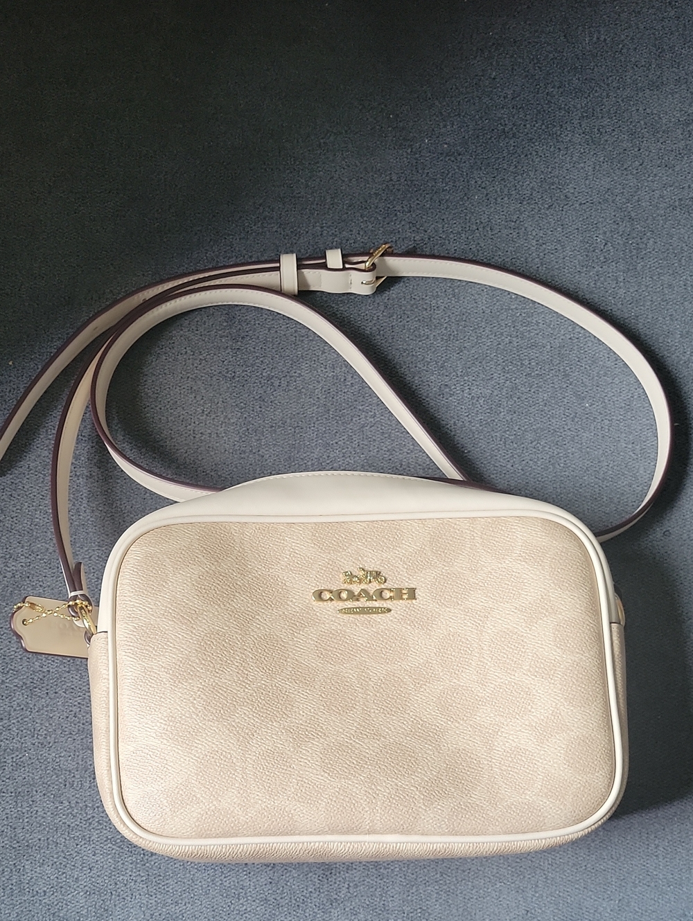 Offical Coach Mini Jamie Camera Bag in Signature Canvas and Chalk Leather